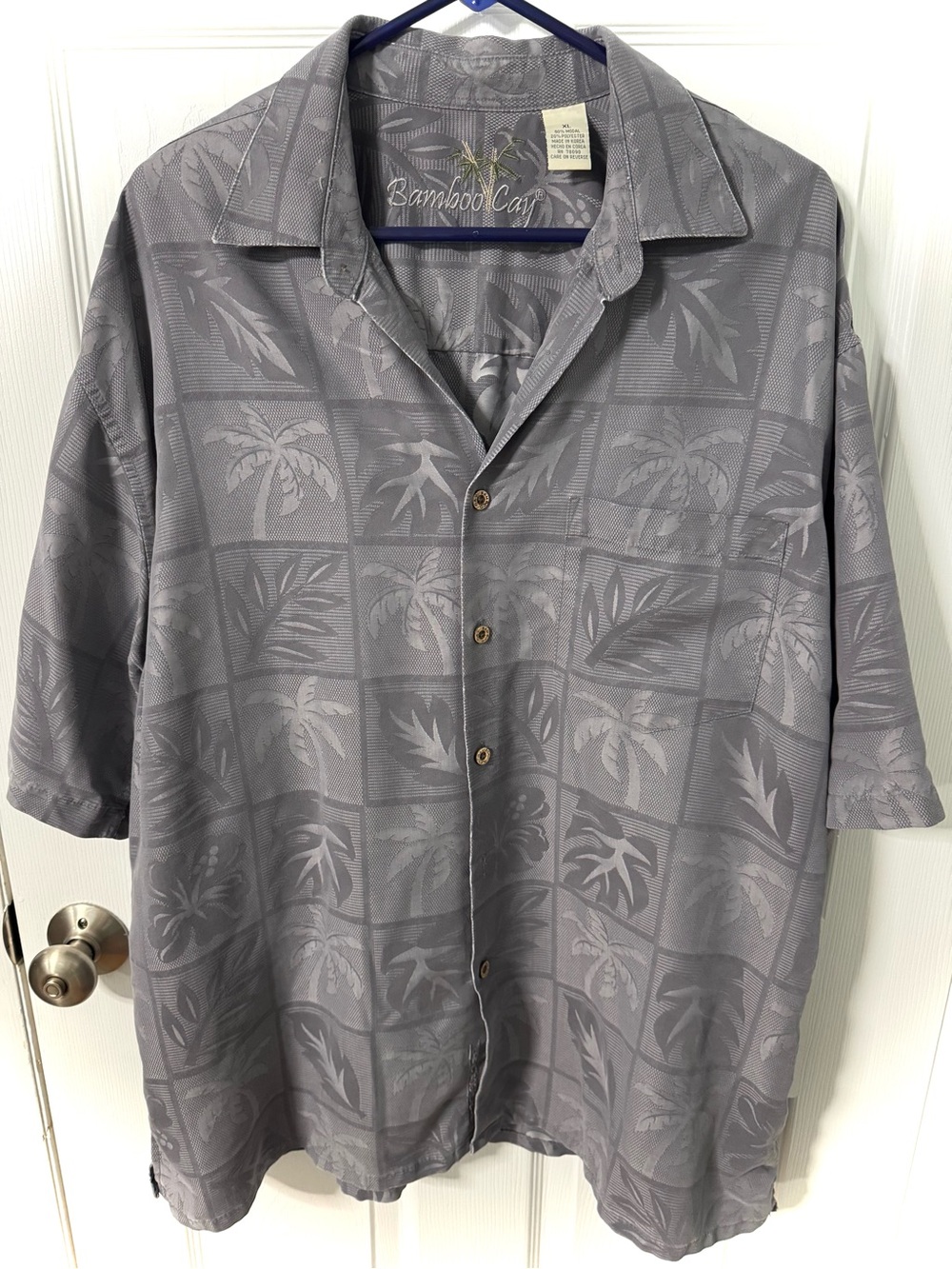 Bamboo Cay Men's Gray Short-Sleeve Shirt Jacket - Lightweight Tropical Jacquard